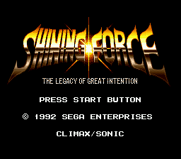 Shining Force title screen for Sega Genesis
